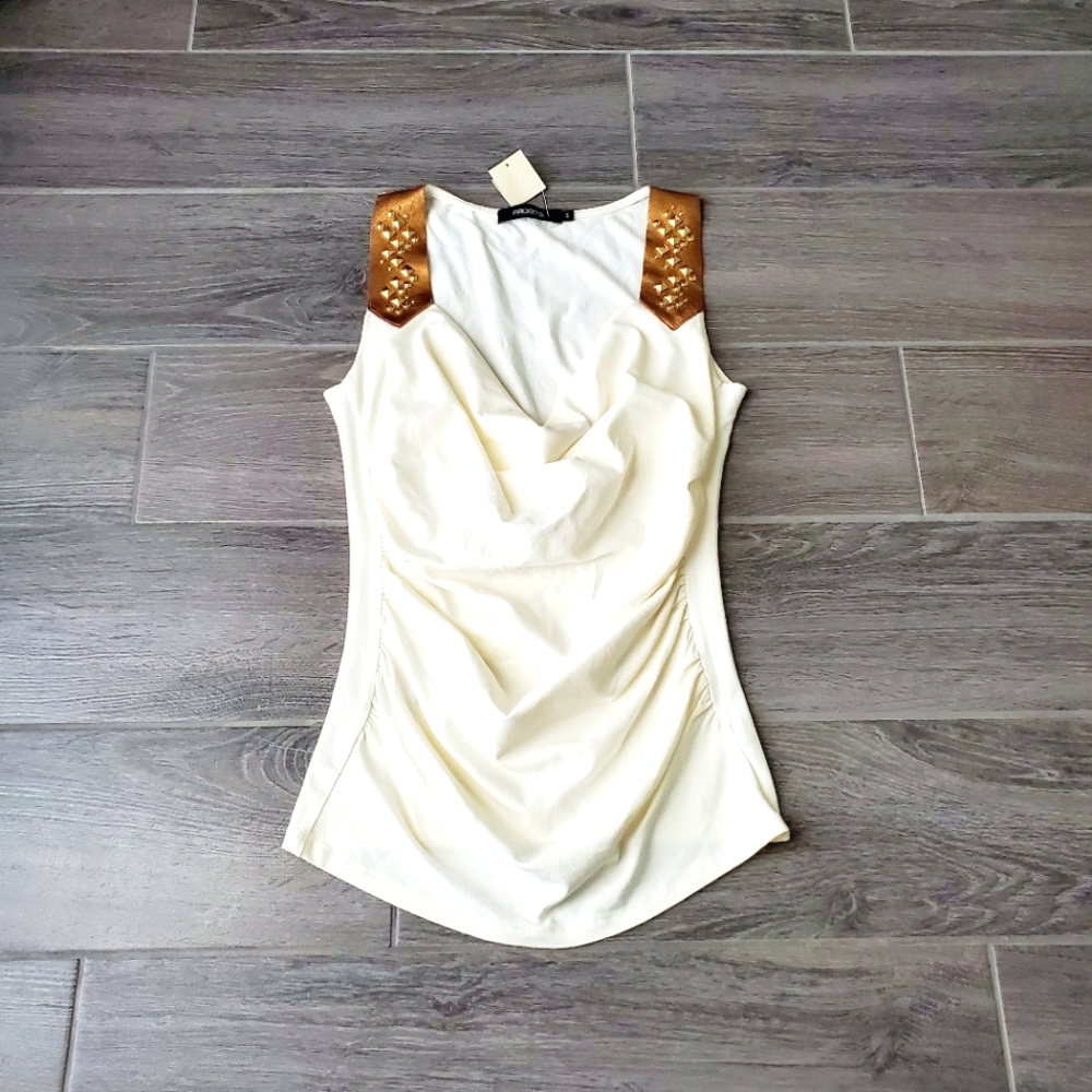 NWT Arden B. Cottagecore White Creme Drape Neck Top w/ Embellished Straps